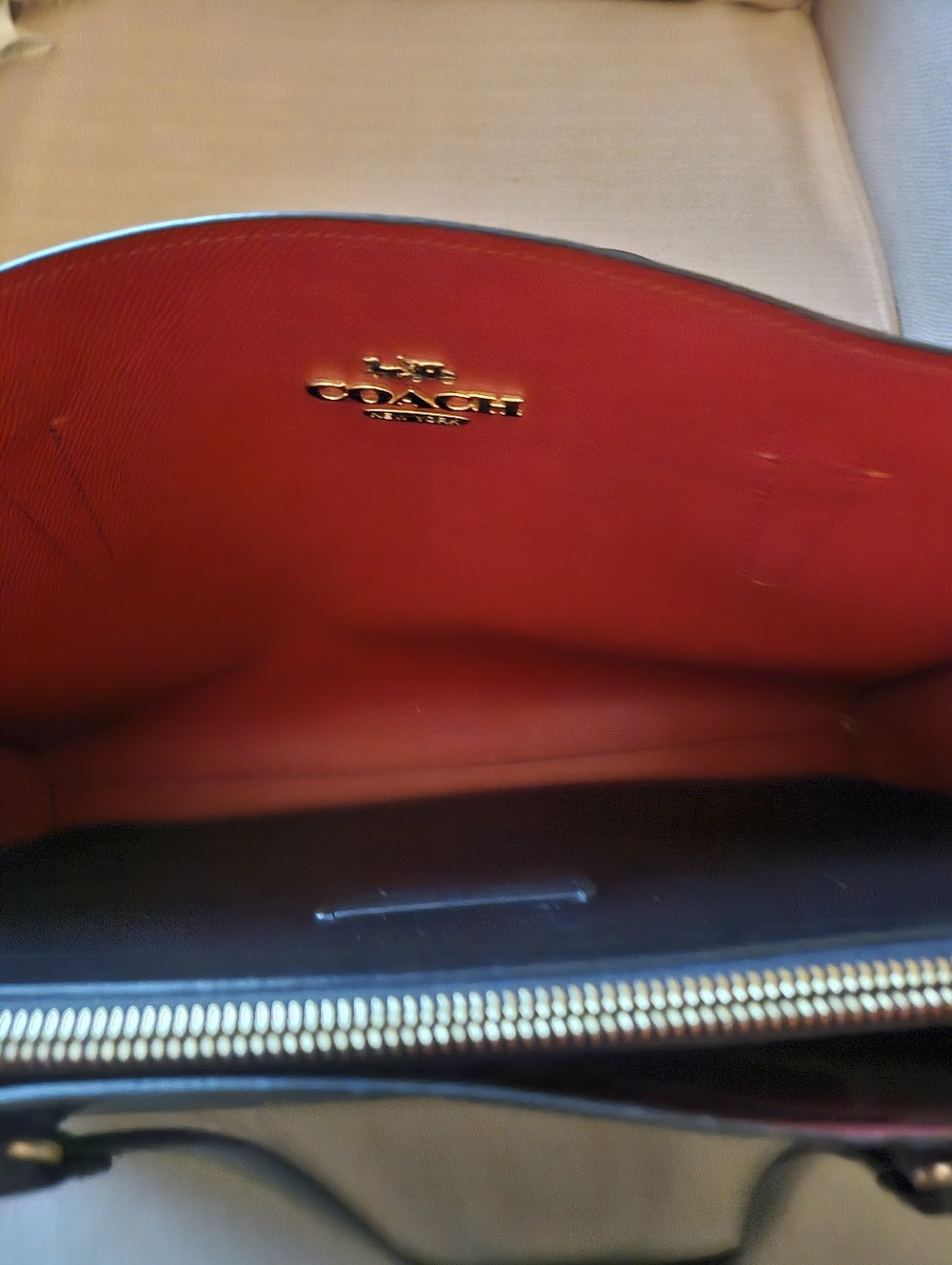 Coach Black Signature Tote with Red Interior and Gold Hardware Accents - Picture 4 of 6